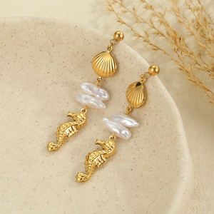 Nuevo conjunto de joyería de acero inoxidable de lujo estilo playa con conchas marinas y estrellas de mar que no se decolora - Product Image 5