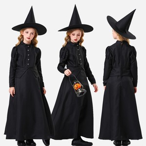 Disfraz de bruja para niños, vestido negro con sombrero para fiesta de Halloween, actuación en escenario, disfraces para niñas - Product Image 5