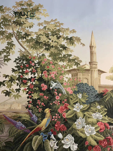 Papier peint paysage occidental peint à la main avec des arbres, peinture à l'huile vintage, paysage forestier, murale sans couture pour la décoration de la maison - Product Image 1