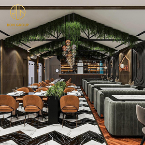 Muebles comerciales de hotel duraderos de diseño de lujo, cabina de terciopelo gris, sofá, asientos, mesa de restaurante de mármol, juegos de sillas para café - Product Image 2