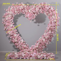 Arche de Mariage 8x8, Rangée de Fleurs Artificielles, Arche de Roses Rose, Support en Forme de Cœur, Toile de Fond Circulaire pour Cérémonie ou Demande en Mariage