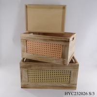 Caisse de rangement en bois personnalisée avec rotin Vente en gros