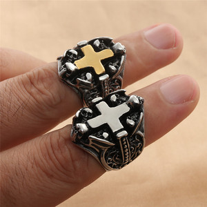 <b>Men's</b> Titanium Steel Cross <b>Ring</b> <b>Silver</b> And Gold Color Retro Punk Style Fashion Jewelry Gift For <b>Men</b> - Product Image 3