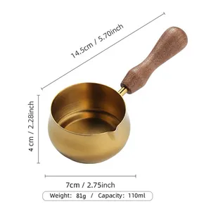 Wholesale 304 Stainless Steel Extraction <b>Cup</b> <b>Espresso</b> Sauce Wooden Handle Gold Color - Product Image 4