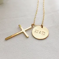 Collar con colgante de Cruz de la fe, logotipo grabado chapado en oro de 18k, Gemnel