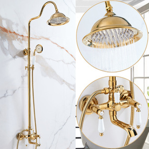 Robinet de téléphone à double poignée français vintage, ensemble de douche en laiton chaud et froid avec baignoire chromée et pommeau de douche, finition cuivre et or - Product Image 6