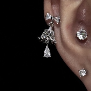 Exquisite S925 <b>Sterling</b> <b>Silver</b> Bow Lace Bell Water Droplet <b>Earrings</b> for <b>Women</b> Gold Jewelry with Niche Christmas Atmosphere - Product Image 4