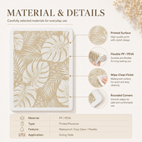 Set de table en PEVA imperméable et facile à nettoyer, motif feuille de Monstera beige neutre, protection de table à manger botanique tropicale