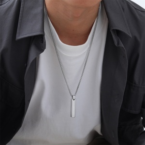 Collar de Cadena de Eslabones Rectangulares Tridimensionales de Acero Inoxidable, Simple y Grabable, Chapado en Platino, para Hombre, en Oferta - Product Image 5
