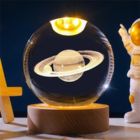 Lampe de Nuit 3D Boule de Cristal avec Base en Bois Led Cadeaux d'Anniversaire Blanc Chaud Éclairage Étoile Galactique Galaxie 3D 60mm 80mm