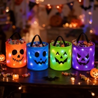 Seau à bonbons d'Halloween pour enfants, sacs à bonbons citrouille lumineux, paniers à friandises LED réutilisables, sacs cadeaux pour Halloween
