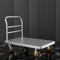 Chariot à plateforme robuste en acier galvanisé à carreaux, capacité 300 kg, avec poignée pliable, quatre roues, chariot à main à plateau plat, couleur argent 1