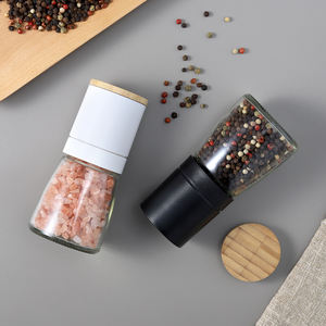 Penggiling garam lada sisi lurus, peralatan dapur penggiling bumbu botol kaca penggiling garam dan Lada dengan tutup bambu - Product Image 1