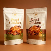 Sachet personnalisé imprimé pour poulet rôti, pochette verticale micro-ondable avec fermeture éclair, emballage alimentaire pour poulet rôti sur grille