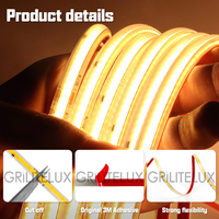 Tira de LED COB AC110V/220V Plug & Play, IP65, Resistente al Agua, PVC, PCB de 10 mm, 296 LED/m, Sin Controlador, Iluminación de Paisaje