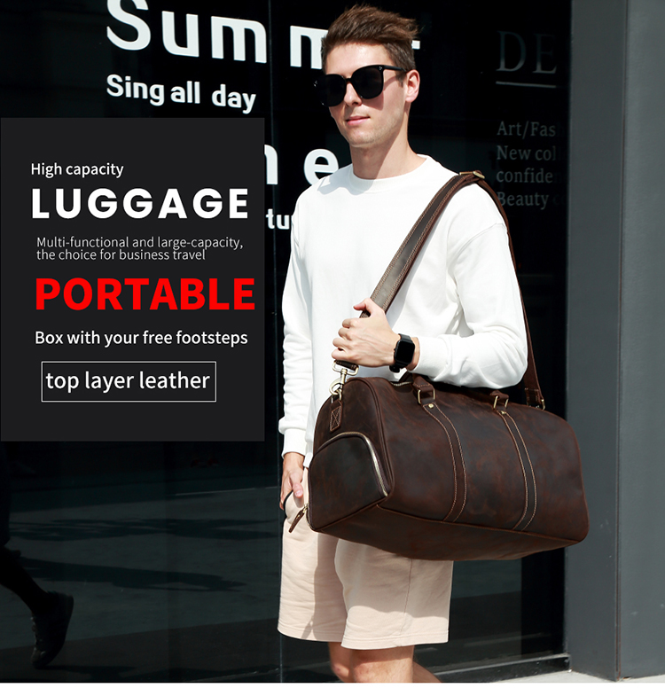 Custom Vintage Leather Men Travel Bag Weekender Overnight Duffle Luggage Bag Large Capacity Crazy Horse Leather Travelling Bag