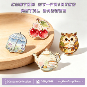 Broches personnalisées en métal époxy avec impression UV, motif cerise, hibou, fruit, fleur, épingles de revers, broches personnalisées avec logo illustré pour cadeau - Product Image 1