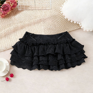 Minifalda de Verano para Mujer, Dulce, Floral, de Encaje, Tejida, con Diseño de Pastel en Capas, Cintura Baja, Ajustada, con Detalle de Lazo, Volantes, Corte en A, Transpirable - Product Image 6