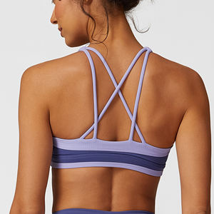 Pt Sports beauté dos croisé soutien-gorge Sexy haut court rembourré amovible Push Up soutien une pièce tissu mixte bretelles côtelées froncées - Product Image 3