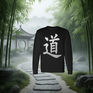 T-shirt Cinese Tao Dao a Maniche Lunghe Nera con Design a Caratteri Bianchi Unisex per Adulti Girocollo Stampa Serigrafica - Product Image 4