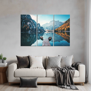 Toile imprimée : Lac de Braies, paysage de montagne des Dolomites, décoration murale, lot de 3 toiles - Product Image 3