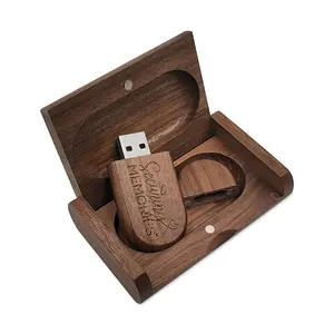 Wooden USB Flash Drive Custom Logo Laser Engraved USB 2.0/3.0 Memory Stick Data Storage Pendrive with walnut Box