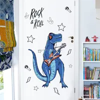 3D漫画キャラクター子供用壁紙寝室音楽恐竜ドアステッカー子供用3D壁紙装飾デザイン2019
