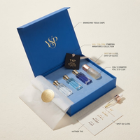 Ensemble d'emballage de parfum bleu de luxe sur mesure, boîte rigide pliable à fermeture magnétique avec insert personnalisé