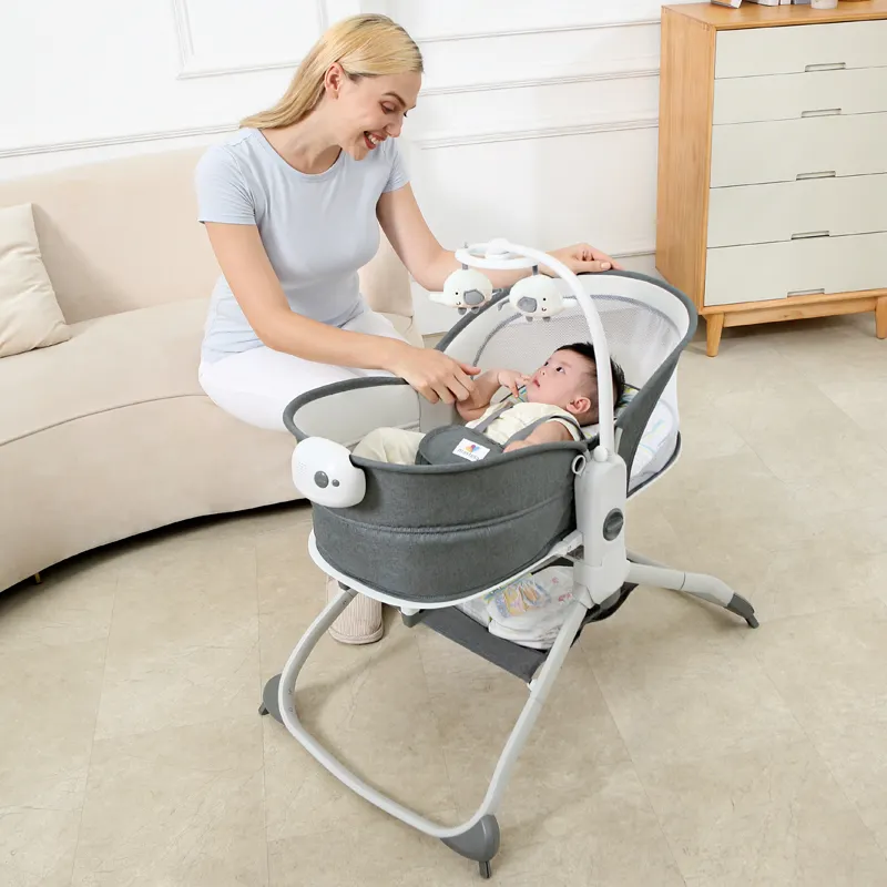 Vente chaude Mastela 6-en-1 berceau multifonctionnel berceau automatique et chaise berçante électrique chaise haute et rehausseur pour bébés