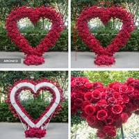 Arche en forme de cœur en soie rouge ARCH413 avec fleurs, arche florale artificielle de 8 pieds, toile de fond pour mariage, fiançailles, décoration d'événements