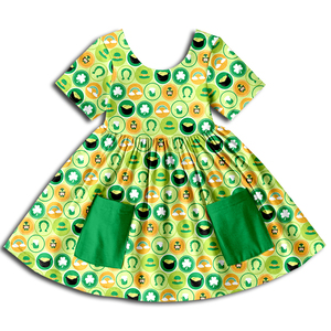 Vestido de Niña con Estampado del Día de San Patricio en Tela de Seda Láctea, OEM ODM, Personalizado, con Volantes en el Bajo, Manga Larga o Corta, Vestido Infantil para Fiestas, Venta al Por Mayor - Product Image 4