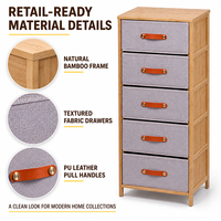 Meuble de rangement moderne en tissu de bambou à 5 niveaux, organisateur gain de place, unité de tiroirs beige pour chambre et placard