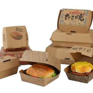 Contenedor <span class=keywords><strong>de</strong></span> Hamburguesas Desechable Ecológico <span class=keywords><strong>de</strong></span> Papel Kraft |   Caja <span class=keywords><strong>de</strong></span> Cartón Plegable Impresa Personalizada para Empacar Hamburguesas - Product Image 6