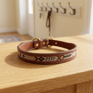 Collier pour chien en cuir de vache 100% américain, qualité supérieure, tissage robuste, motif uni, rembourré, rivets, logo de marque personnalisé - Product Image 2