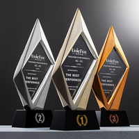 Trophée personnalisé simple en or, argent, cuivre, résine, cristal, verre, plaque de récompense avec base en cristal noir, trophée annuel pour employés