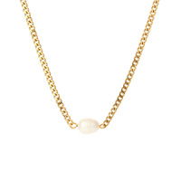 Collier à pendentif mode en acier inoxydable de style européen et américain Chaîne cubaine de perles d'eau douce de luxe simple et transfrontalière chaude