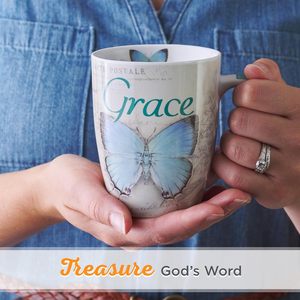 Taza de café de cerámica de mariposa azul Taza de café inspiradora 12 oz con versículo de la Biblia: Grace-Efesios. - Product Image 3
