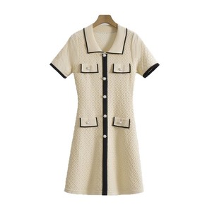 Women's Knit <b>Dress</b> <b>Short</b> Sleeve Polo Collar Single Breasted Pocket Design <b>Summer</b> 2026 Fashion Women's Sweater <b>Dress</b> - Product Image 5