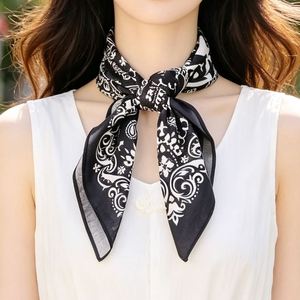 Custom <b>Silk</b> <b>Square</b> Sporty <b>Scarf</b> Digital Print Flower Design for Women Outdoor Activities Handle Bags Hair Accessories-Four - Product Image 2