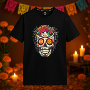 Camiseta Frida Kahlo Catrina negra con diseño de calavera de azúcar del Día de Muertos - Product Image 2