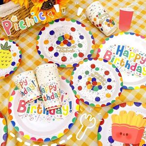 Happy Birthday Colorful Balloon Paper <b>Cups</b> And Plates Set Disposable Party Supplies For Birthday Celebration Cartoon Style - Product Image 1