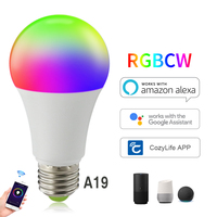 Ampoule LED intelligente WiFi A19 E27 dimmable 9W RGBCW AC120v/230v à changement de couleur 2700K-6500K compatible Bluetooth WiFi