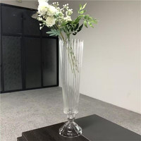 Vase en verre transparent haut et décoratif moderne pour mariage, grand vase en forme de trompette rayé, centre de table pour décoration de mariage