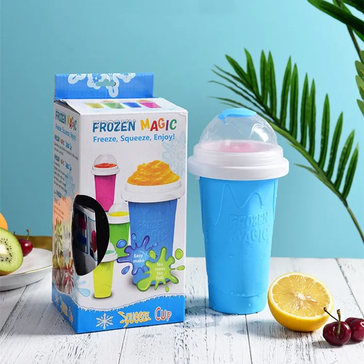 Tik Tok Pitada Copo Congelado Fazer Raspadinhas Congelar Silicone de Grau Alimentar Bebida Smoothie Copo Criativo Canecas com Canudos de Camada Dupla