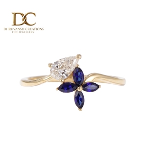 Bague en or massif 14 carats de luxe avec diamant de laboratoire et saphir bleu royal pour les bijoux de mariage et de soirée pour femmes - Product Image 2