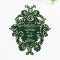 Gran oferta, diseño único, tarjeta de menú de boda de terciopelo verde oliva, tarjetas de invitación de boda de lámina dorada