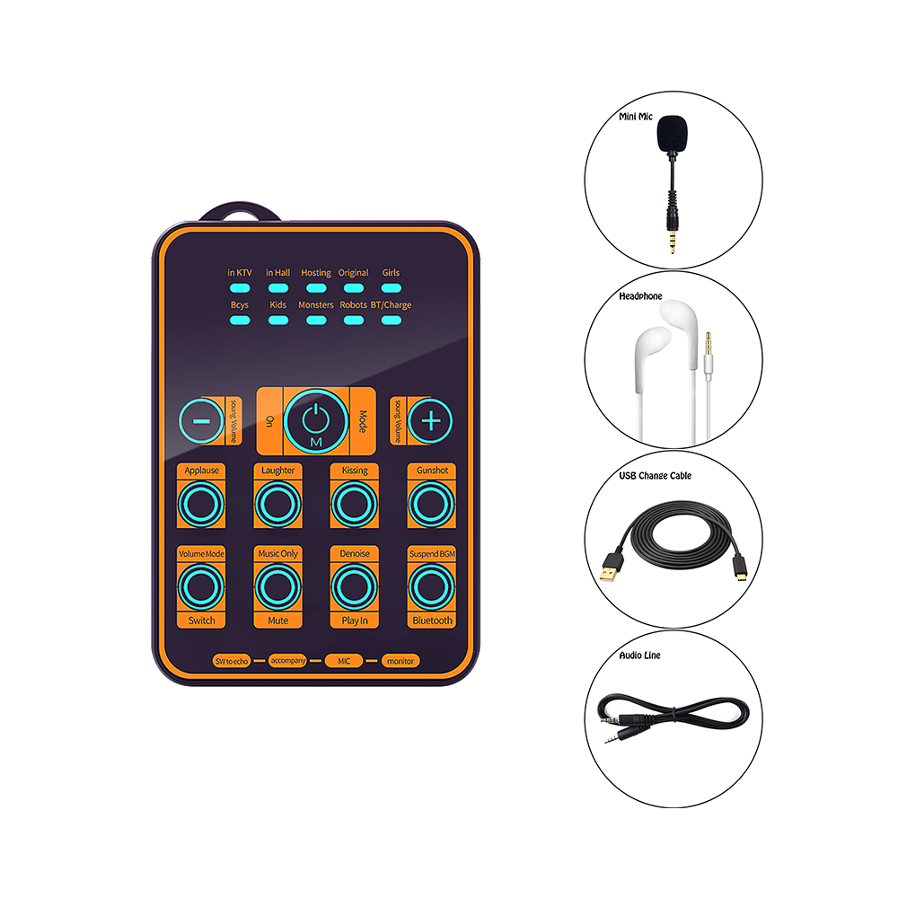 Mini portable mobile phone voice changer device recording singing sound card