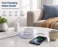 Kabel Pengisian Cepat USB-C ke C Premium 100W PD Magnetik, Kabel Data Silikon Anti Kusut dengan Penggulung Otomatis