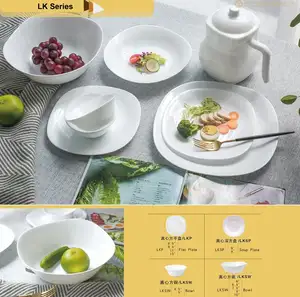 Conjunto de louça de vidro opala com decalque árabe luxuoso, conjunto de pratos opala Square72-PCS serviço para 6, 8 pratos e tigelas de vidro