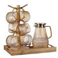 Ensemble de carafe en verre de couleur personnalisée de luxe, support en bois pour tasses, couvercle en métal doré, résistant à la chaleur, théière écologique